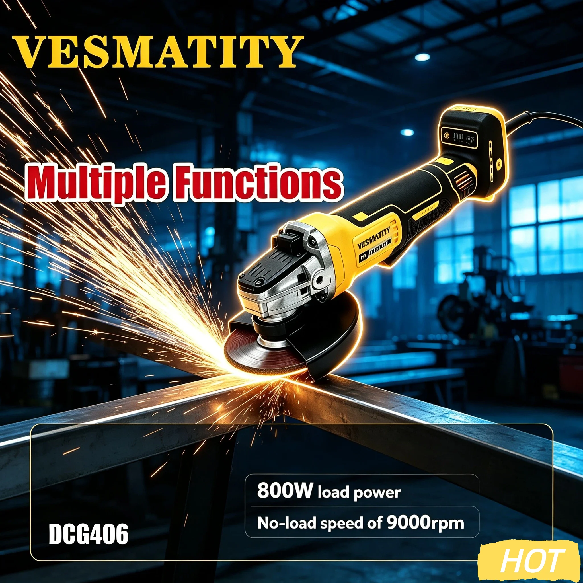 Vesmatity Brushless DCG406 Angle Grinder 125mm 9000RPM Cordless Multi Polishing Cutting Tool for 18V Battery Max Plus