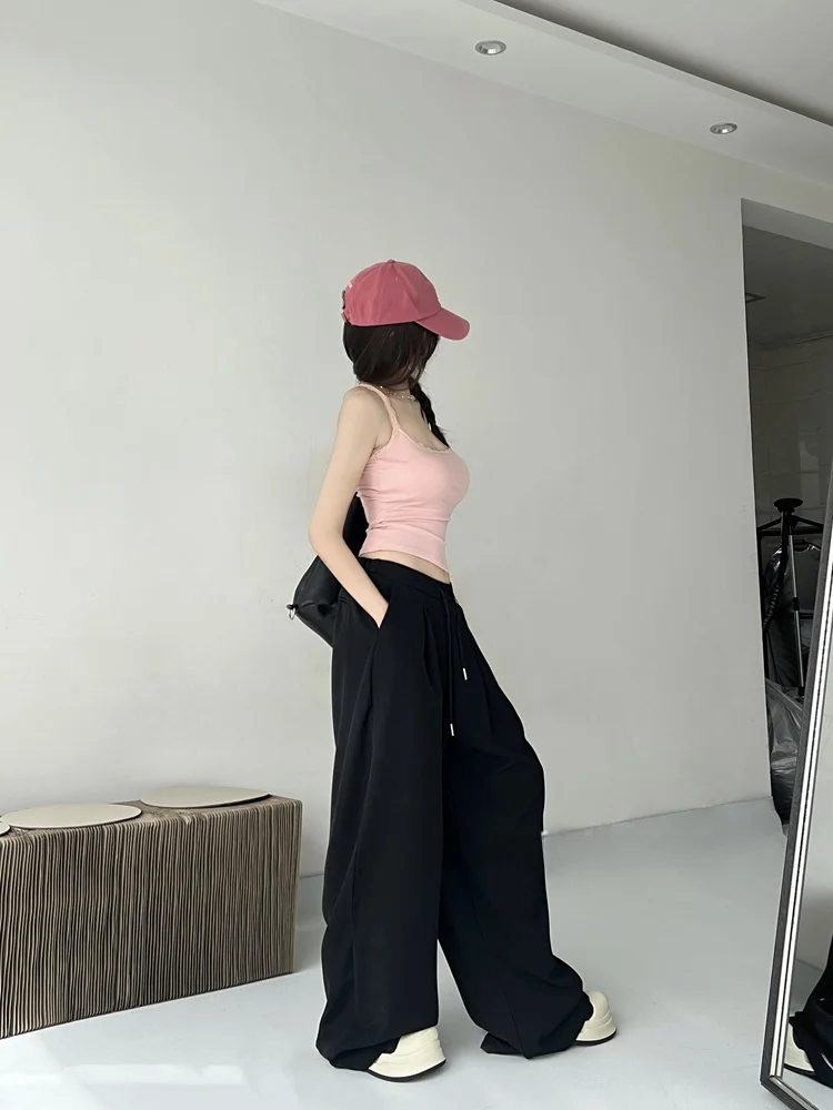 التصميم الأصلي ey مستقيم الساق دعوى السراويل النسائية فضفاضة واسعة الساق السراويل الطويلة Dra الطابق طول السراويل #5