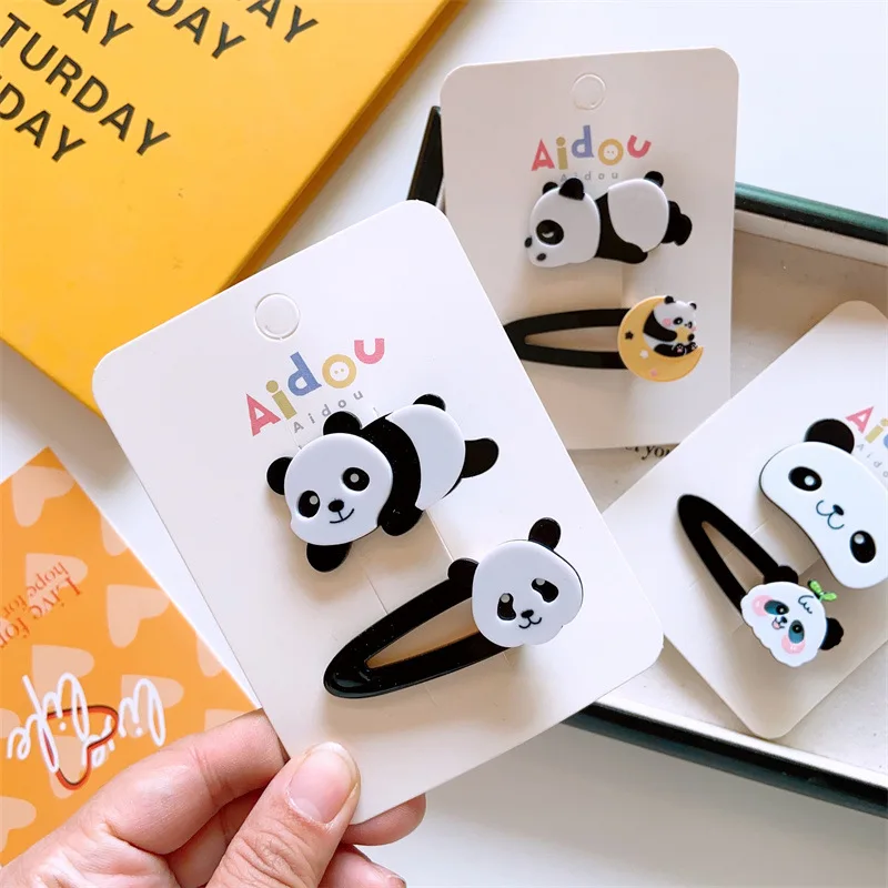 2024 New 2Pcs/Set Girls Acrylic Critters Hair Clips Kids Cute Panda Side Clip Lovely Puppy Kitten Hairpins Baby Hair Accessories