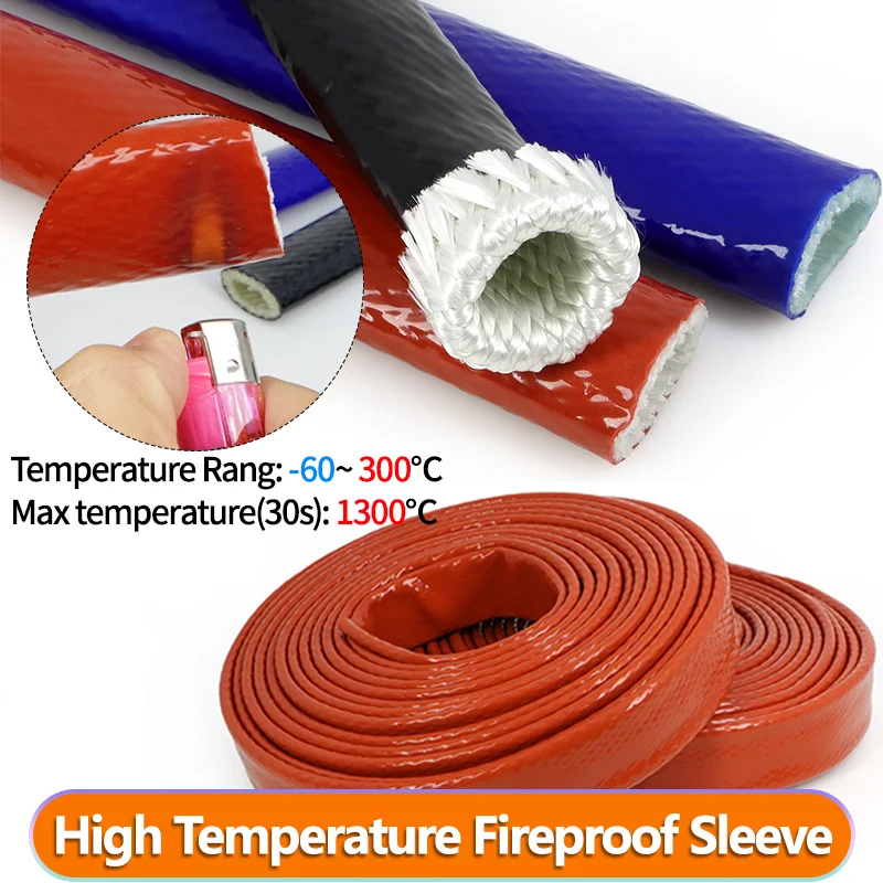 ID 4-30mm Silicone Fiberglass Cable Sleeve 1/3m High Temperature Flame Retardant Fireproof Heat Insulation Wire Protection Tube