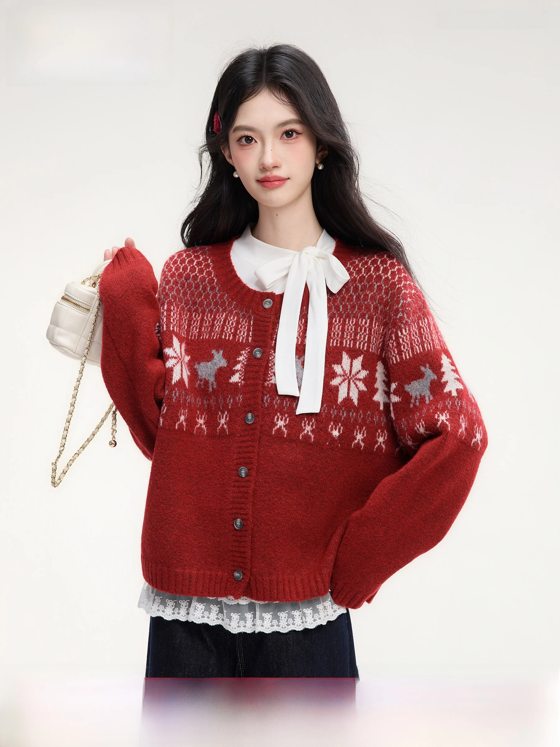 

Ruo Fei Po Warm Fair Isle Knit Sweater Coat Women's Winter Small Size Open Cardigan Woolen Yarn Soft Comfortable Anti-static