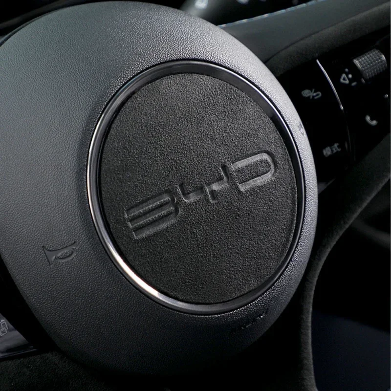 For BYD Atto 1 3 dolphin Yuan PLus 2023 Car Steering Wheel Center Sticker Suede Leather Cover Auto car Accessories