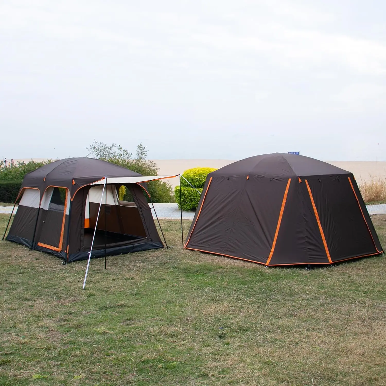 Tent 6 Person,Family Cabin Tents,Full Rainly for Weather,2 Rooms,3 Doors and 3 Windows with Mesh,Straight Wall,Waterproof,Double