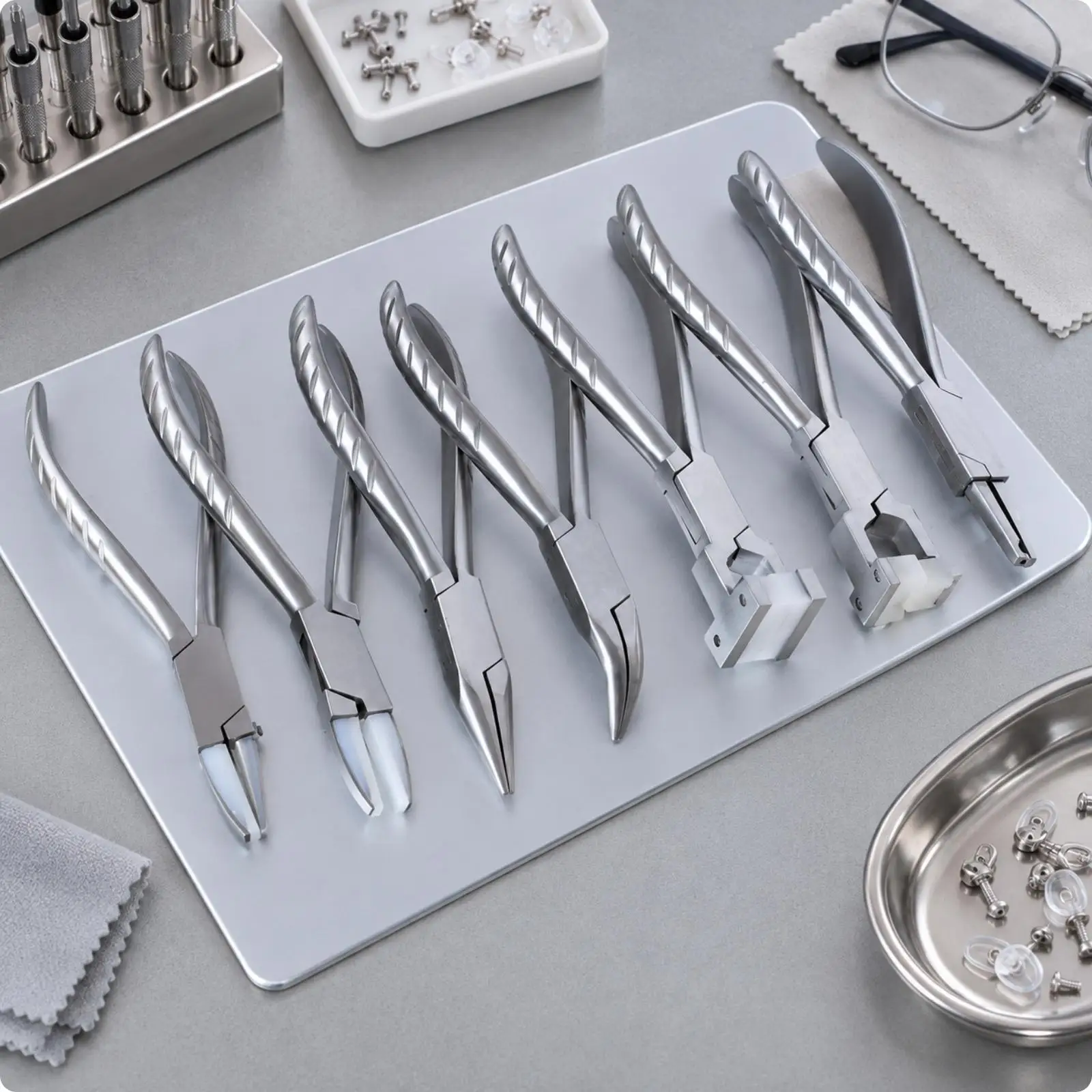 Stainless Steel Eyeglass Repair Pliers for Opticians Precision Nose Pad Adjustment Tool with Hinged Handles