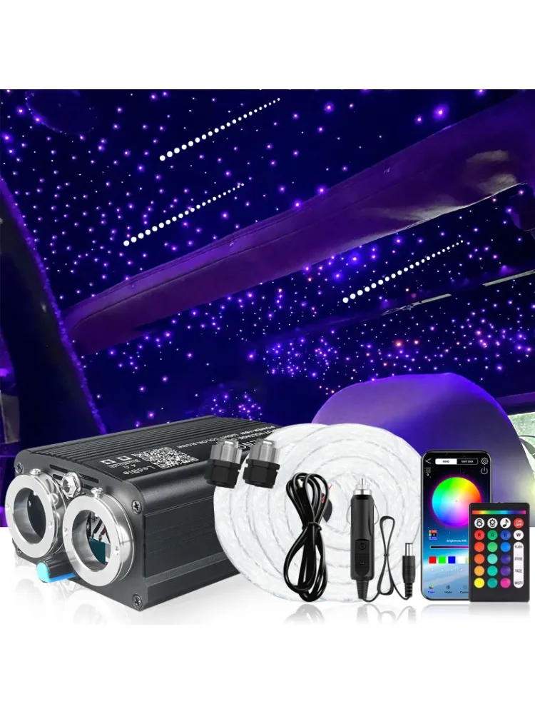 Rgbw Auto Dak Sterlichten App Led Glasvezel Ster Plafond Licht Kits Dc 12V 1000Pcs * 0.75Mm * 2M Sterrenhemel Optische Vezel Verlichting - afbeelding 2
