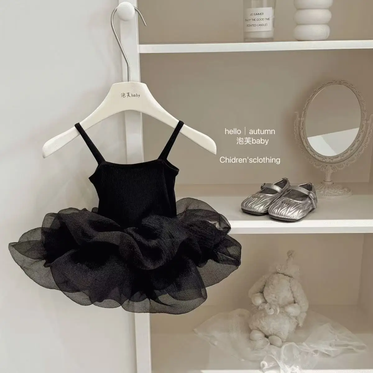 

2026 New Baby Little Black Dress New Product Western Girls' Dress Korean Edition Children's pongsa Strap Princess Dress