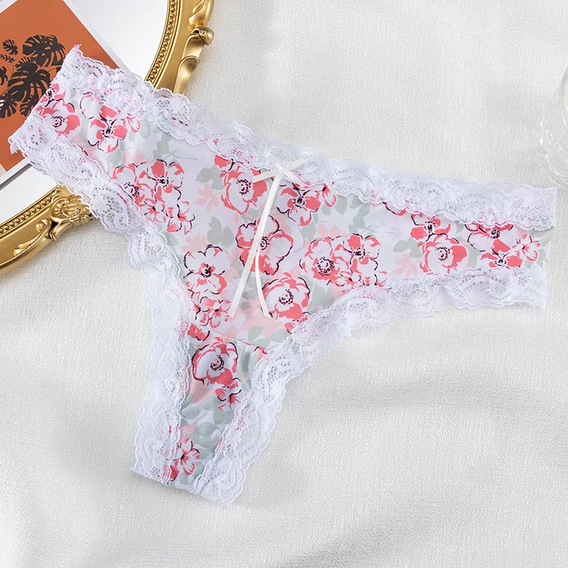 Lace Floral Sexy String Women Cute Underwear Thin Soft Low Rise String Femme En Lot T Back Briefs Panty Lingerie Calzones Mujer