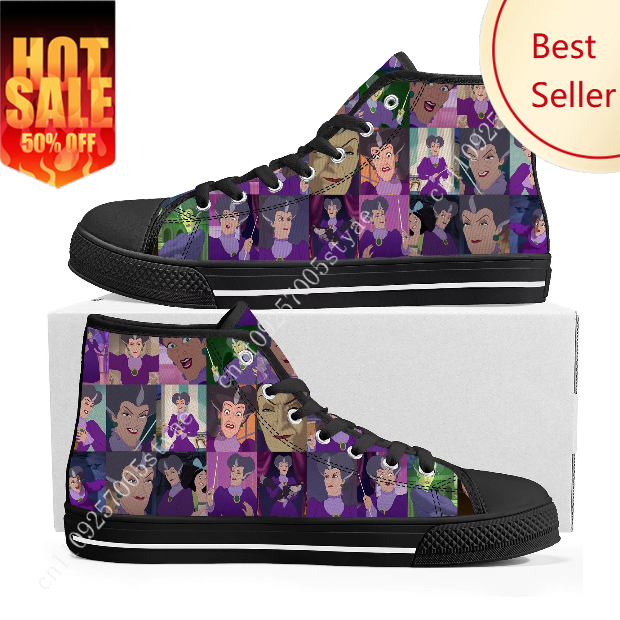 Zapatillas altas Lady Tremaine, película de dibujos animados de Disney, zapatos decorativos DIY, diseña tus fiestas, regalos festivos, zapatos personalizados