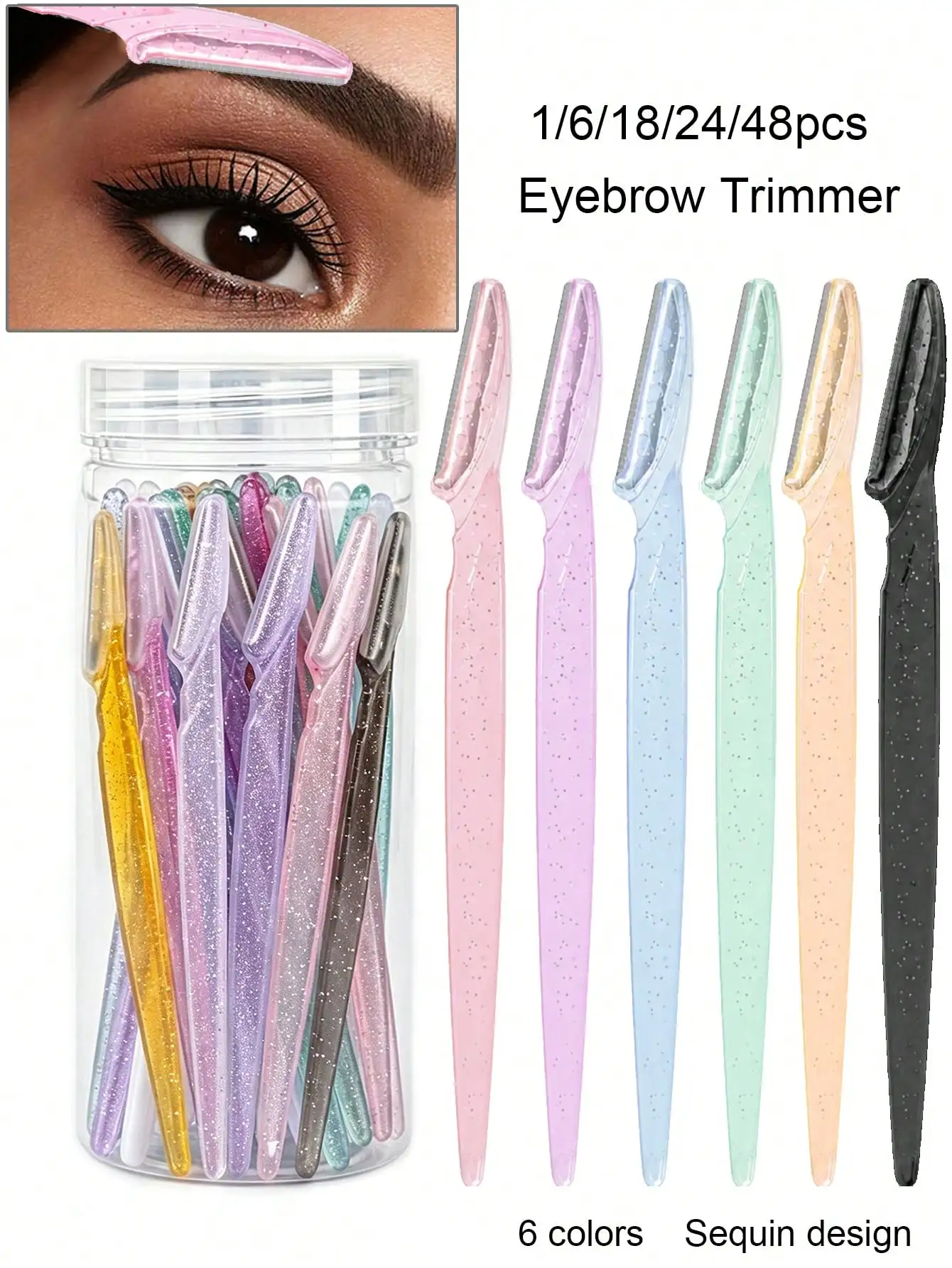 Macaron Sparkling Powder Six Color Eyebrow Trimmer, Male And Female Exclusive Eyebrow Shaver, Novice And Beginner Eyebrow Shaver, Body Hair Removal Tool, Manual Shaver, Ideal Beauty Tool sb260822095837162830505