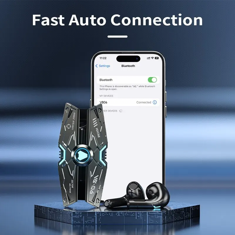 WEKOME-Fones de Ouvido Bluetooth Sem Fio, Estilo Cyberpunk, Fones de Música HiFi, Baixa Latência, Controle Touch, Estéreo, Jogos, 5.3, TWS