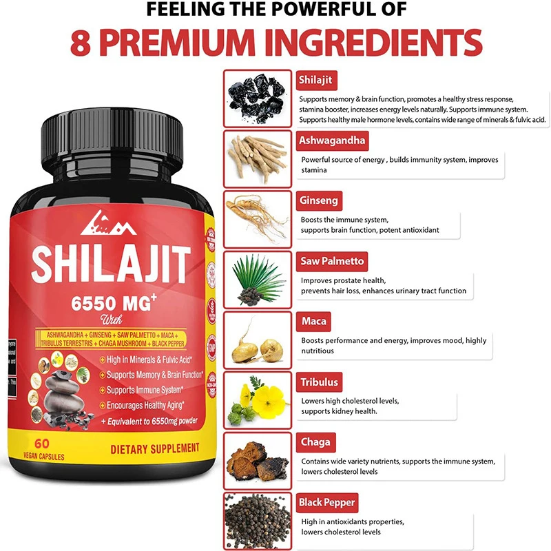 

Shilajit Himalayan Supplements-60 capsules supply for strength, endurance, brain, and immunity