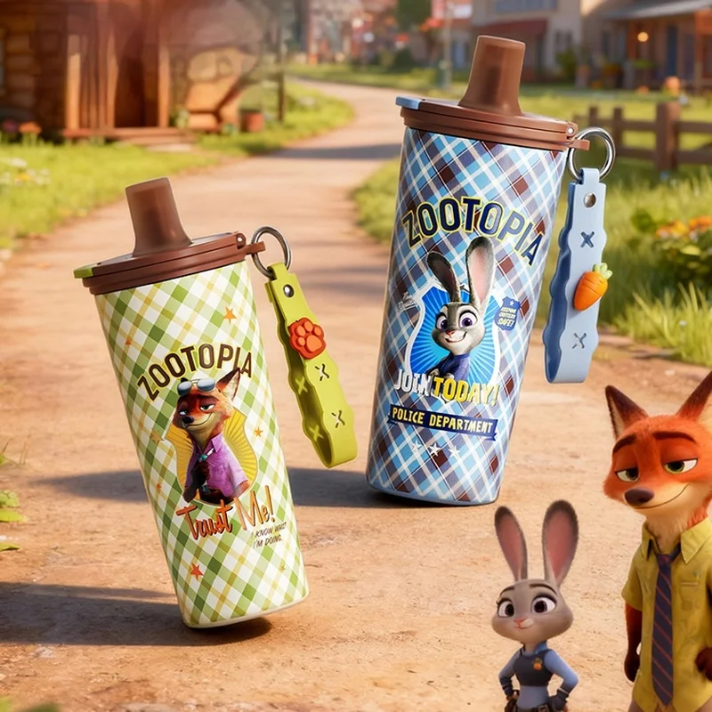 

Zootopia совместная на Judith Nick, изолированная чашка из нержавеющей стали 316, 550 мл, новая портативная соломенная чашка для воды, рождественские подарки для девочек