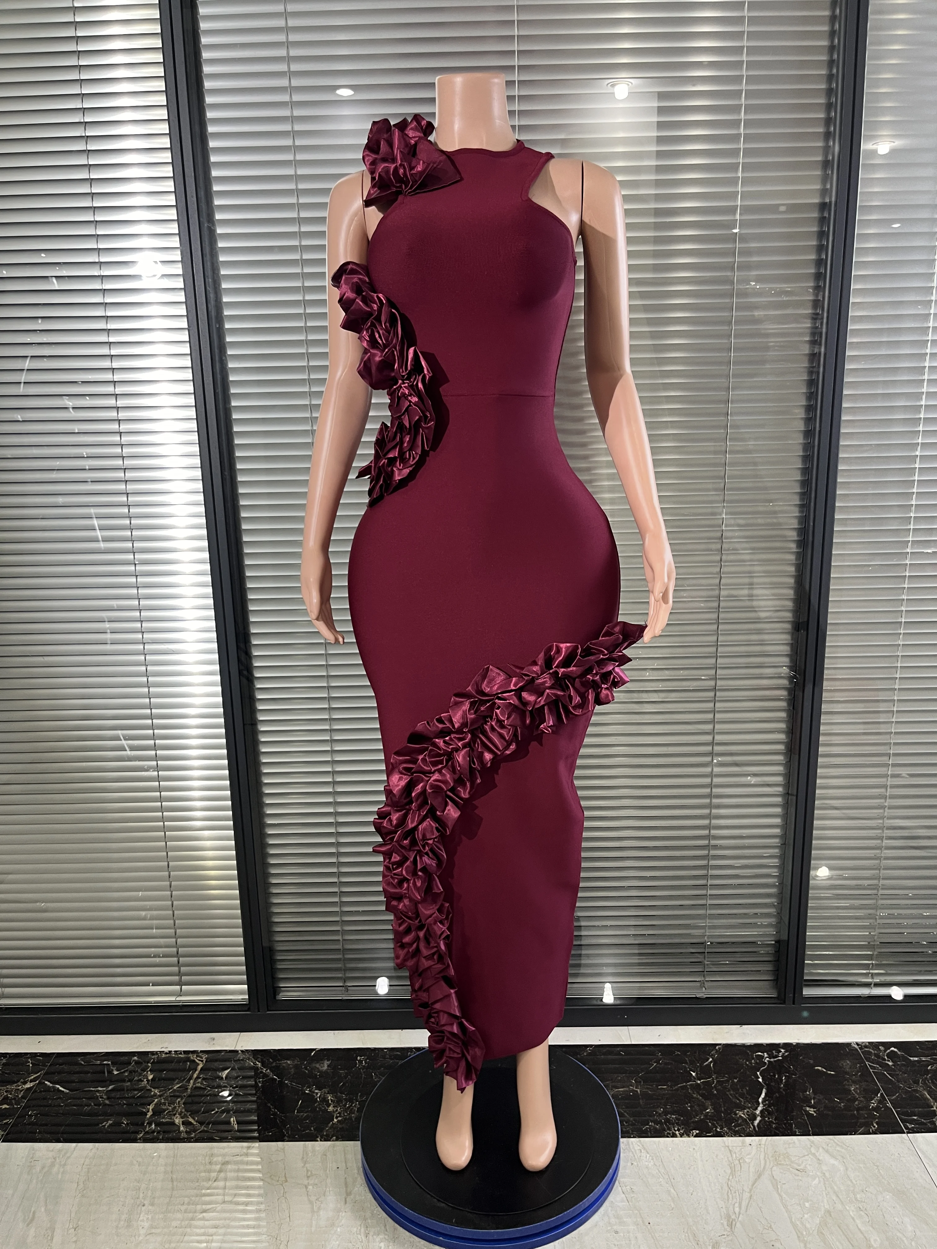 Elegant Sexy Cut Out Bodycon Flower Mini Dress Women Red Backless Dress Nightclub Celebrity Elegant Evening Party Birthday Dress