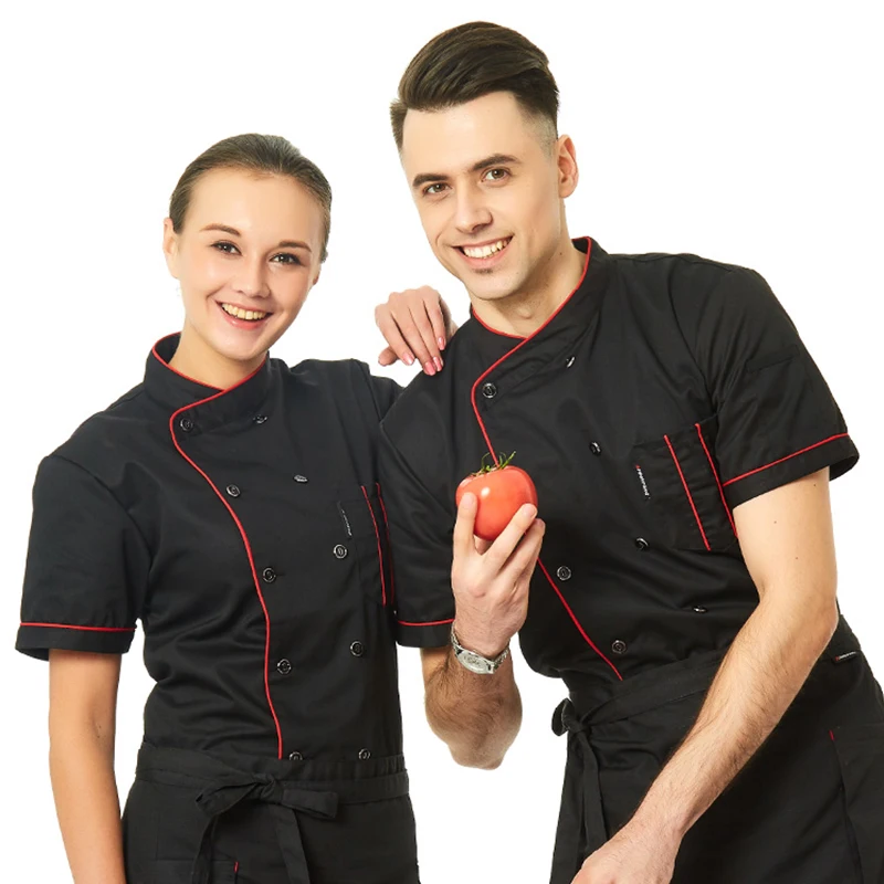 Unisex Kitchen Hotel Chef Uniform, Padaria Food Service, Cozinheiro Camisa de manga curta, Respirável Double Breasted Chef Jacket, Roupas, Novo