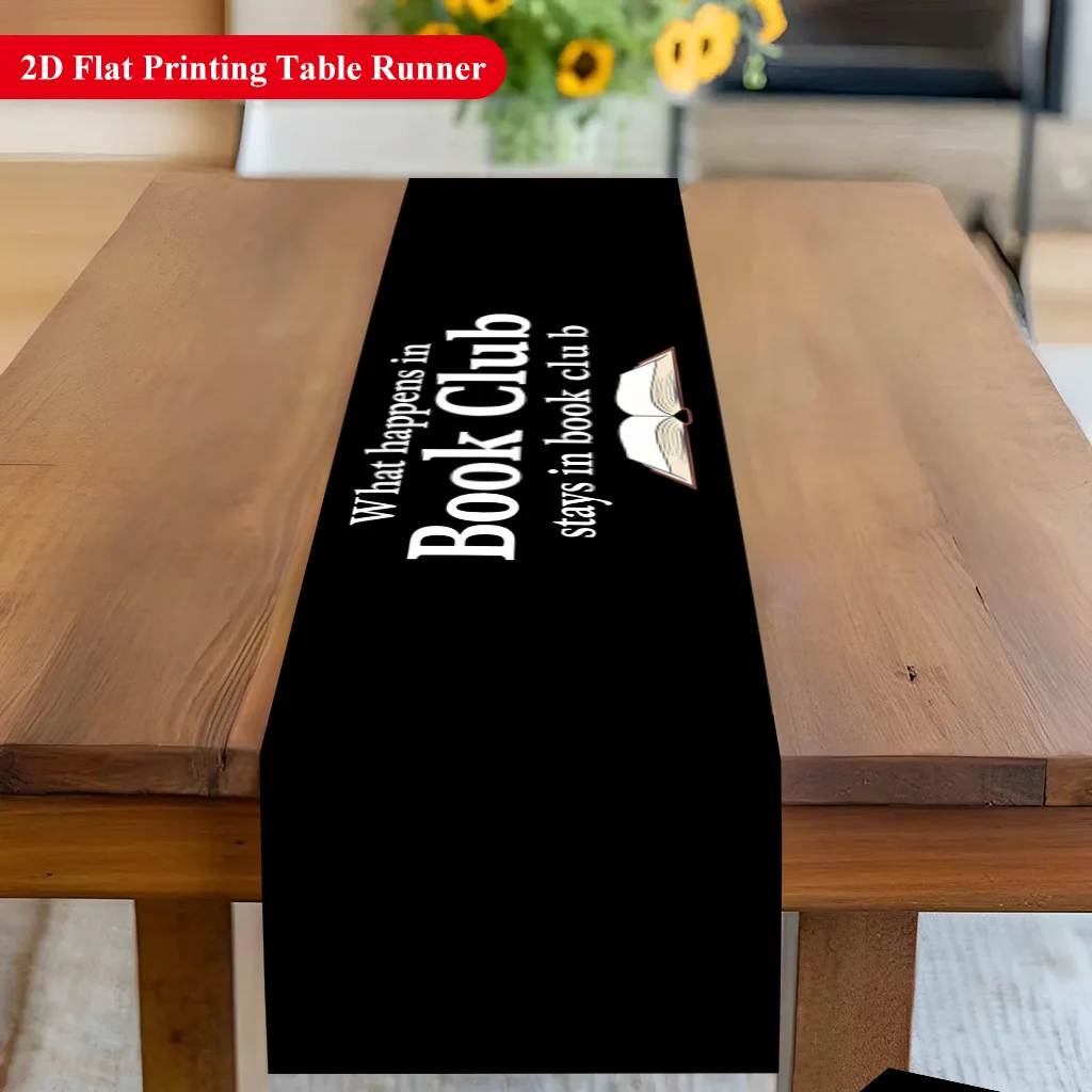Book Club Fun Stories Print Table Runner - Literary Culture Motif Decoration for Dining Coffee Table Home Kitchen Feast