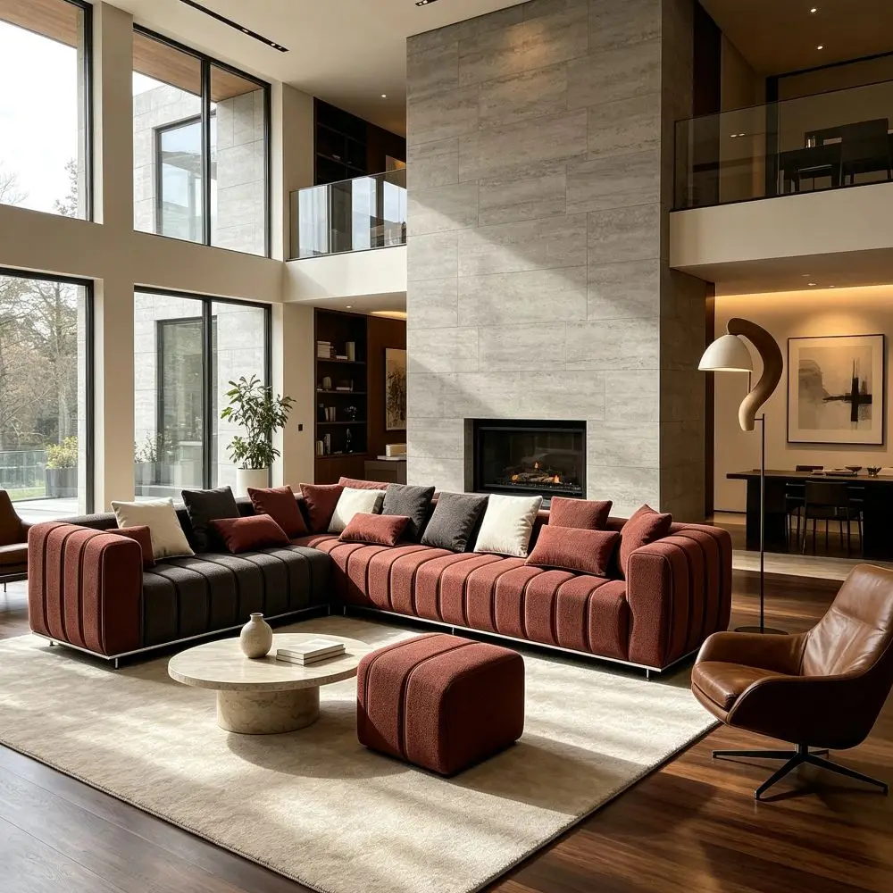 &Italian Minimalist Modular Sofa, Piano Key   Sectional  Couch with Ottoman, Modern Villa L Shape  Sofa