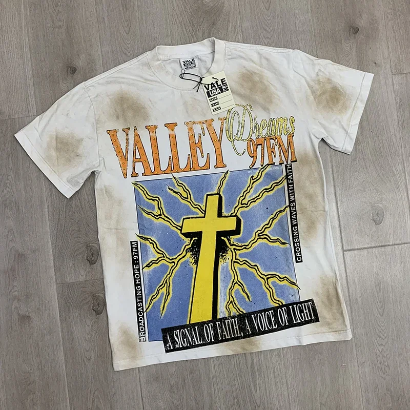 

Vale Forever Street Fashion Brand Tee Hot Valley Diamond Washing Water Old Short Sleeves 100% Cotton Men T shirt
