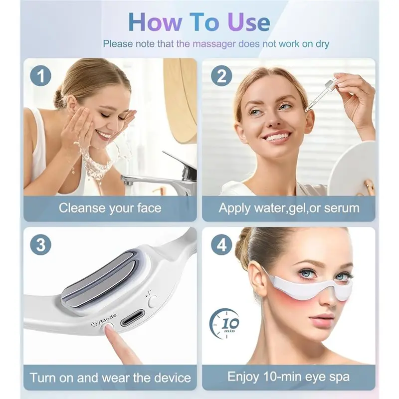 【SUPERDEALS】อุปกรณ์นวดใต้ตาแบบไมโครเคอร์เรนท์และบำบัดด้วยแสงสีแดง รุ่น G น้ำหนักเบา ชาร์จไฟได้ ดีไซน์แบบแว่นตา