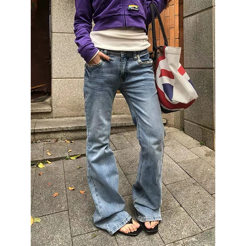 YIBASHU Women Blue Gothic Y2k Leopard Jeans Boyfriend Style Vintage Hiphop Grunge Splice Jeans Pants Baggy Wide Leg Denim Pants