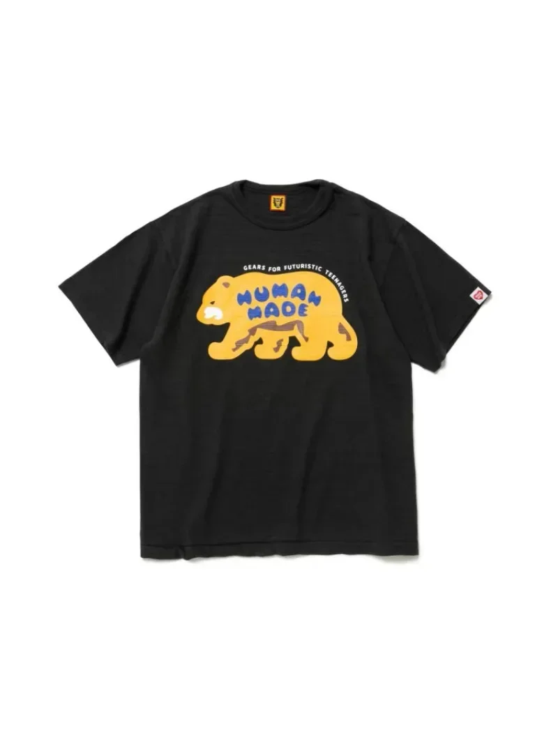 Human Made Style 25SS Front Bear Letter Slub Cotton T-Shirt, Casual Tee for Couple Unisex