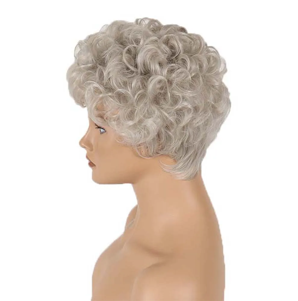 Synthetic Ombre Creamy White Wig Short Bob Natural Wave Wigs For Women Pixie Cut Hair Heat Wig With Bangs Cosplay Party