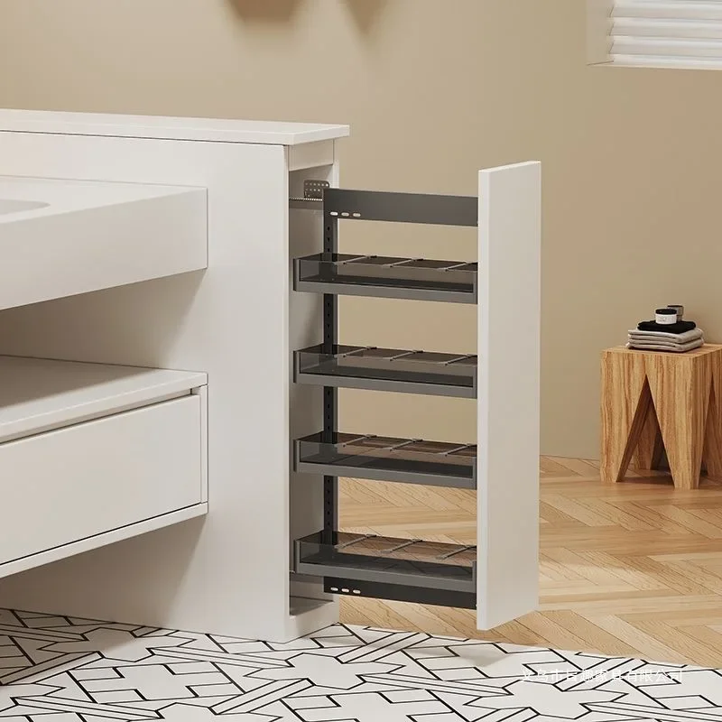 Half-wall pull-out basket with wet and dry separation, side-mounted narrow cabinet, small pull-out basket storage