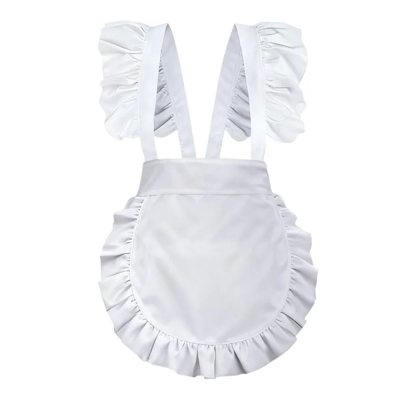 Women Girl Ruffles Outline White Apron with Pockets Victorian Bib Maid Cosplay Kawaii Kitchen Baking Anime Costume Lolita Dress