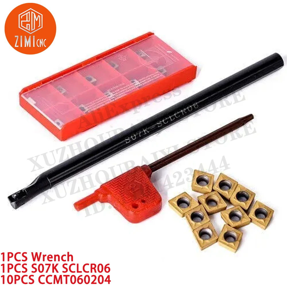 1PCS S07K-SCLCR06 7mm 선반 보링 바 홀더 도구+ 10개 CCMT060204 초경 인서트 CNC 도구 금속 선반 기계적인 자르는 기계