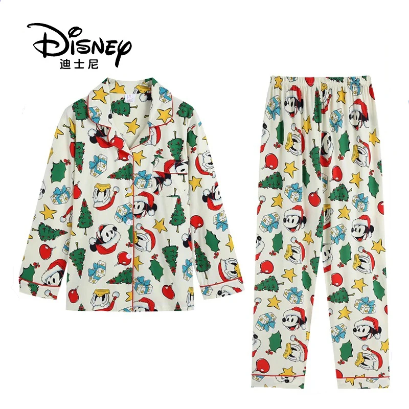 

Disney Christmas Mickey Pajamas 2pcs Set Women Long Sleeve Top Loose Pants New Home Furnishings Cartoon Trend Pajamas For Girls