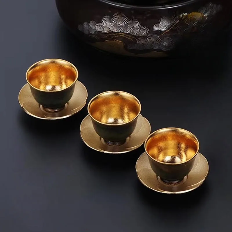 24K peacock glaze gold cup tea bell  tray set three-entry
