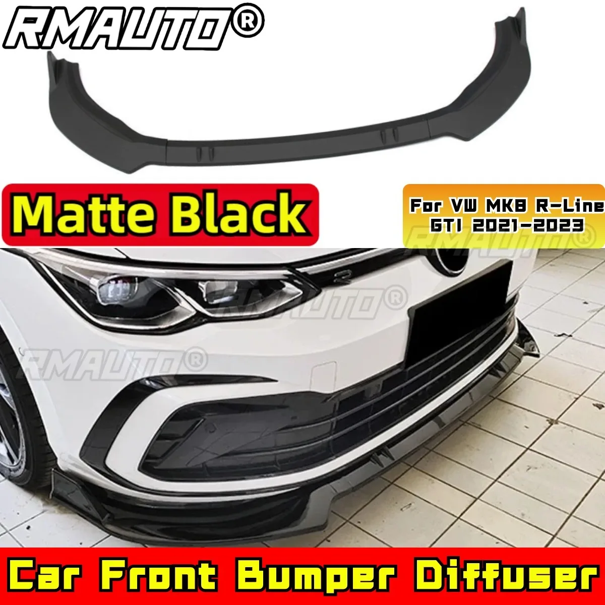 

For VW Golf MK8 GTI R-Line 2021-2023 Body Kit Front Bumper Lip Carbon Fiber Look Sport Style Bumper Spoiler Car Accessories