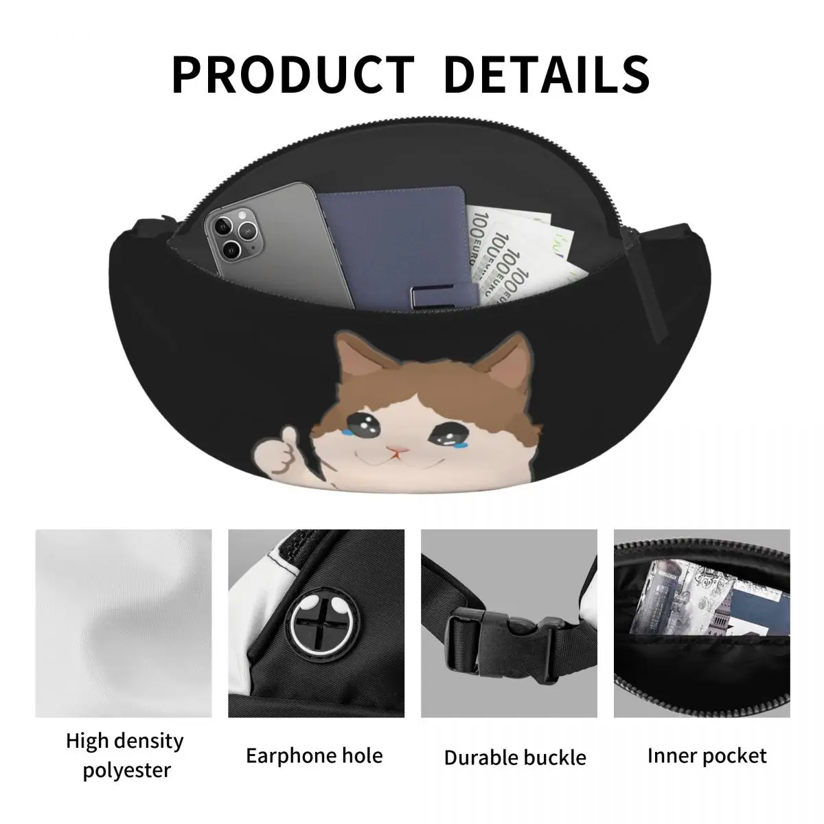 Crying Cat Meme Fanny Pack Men Women Crossbody Adjustable Waist Bag Travel Running Phone Pouch