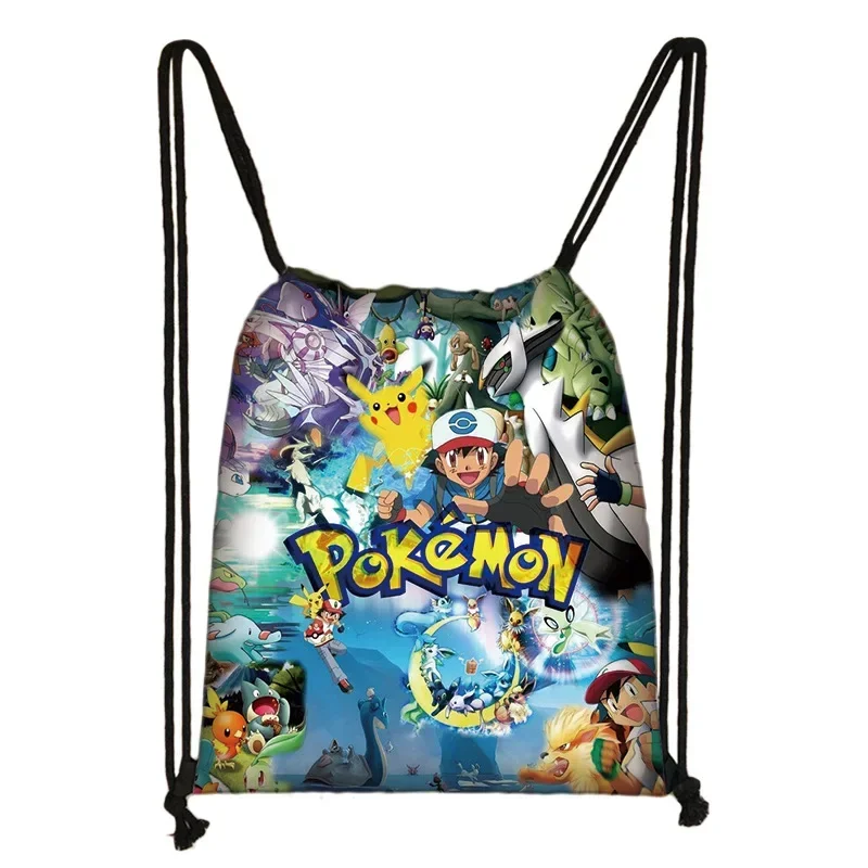 Pokémon kreskówka śliczny nadruk torba ze sznurkiem torba do przechowywania plecaki Anime plecak z wzorem Pikachu chłopcy torby na prezent na