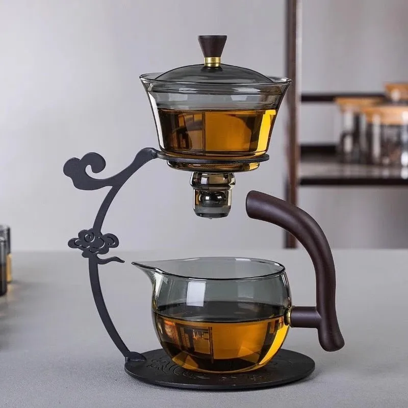 

Kung Fu Glass Tea Set Semi Automatic Drip With Infuser Anti-scalding Magnetic Switch Teapot Glassware