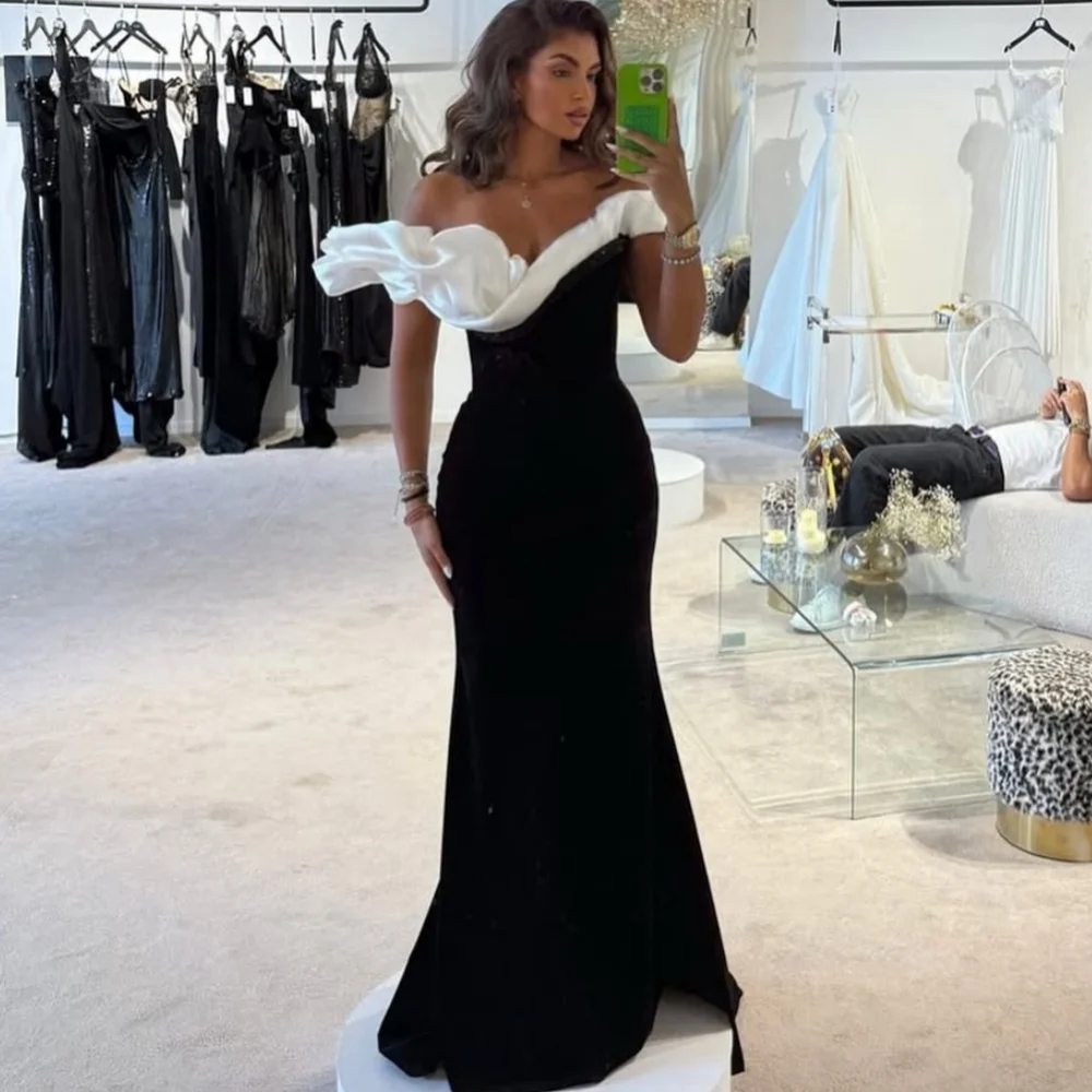 

Customized High Quality Matching Jersey Ruched Mermaid Off-the-shoulder Long Dresses Bespoke Occasion Dresses Elegant Classic