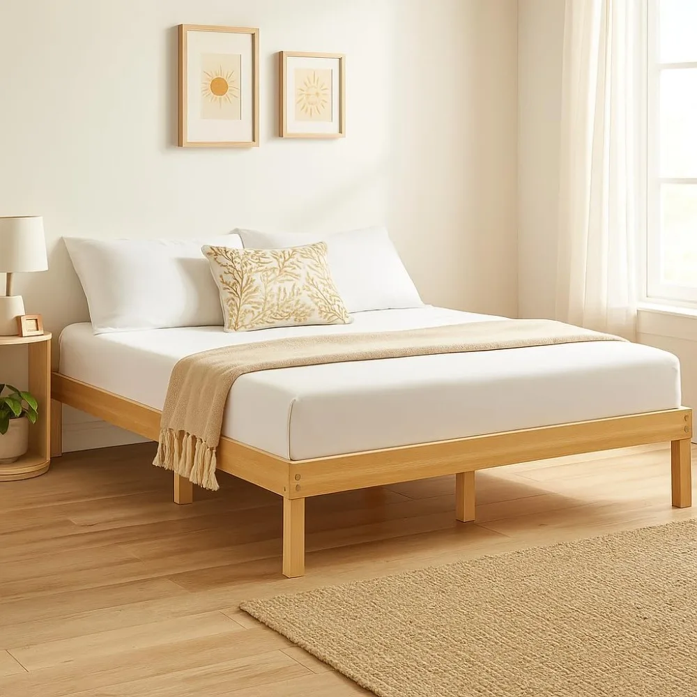 

Full Size Wood Platform Bed Frame No Box Spring Needed Solid Pine Wood Full Platform Bed Frame Japanese 9 2 Under Storage Color