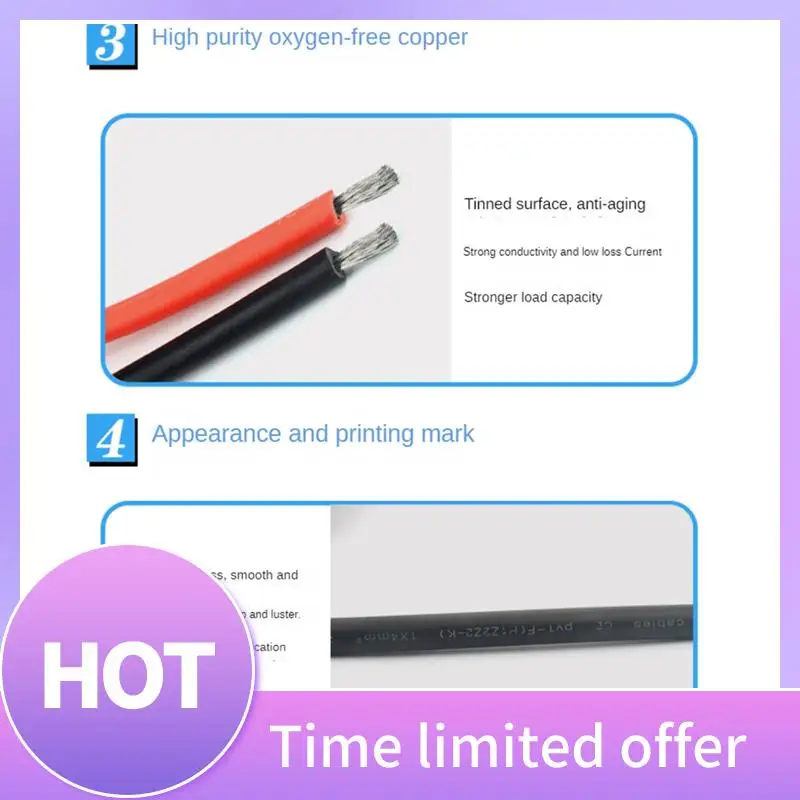 

ABFN-Photovoltaic Extension Cable Plastic Extension Cord 10AWG Black Red Each 10M 1X6mm² 1000V 1 Core Tinned Oxygen-Free Copper