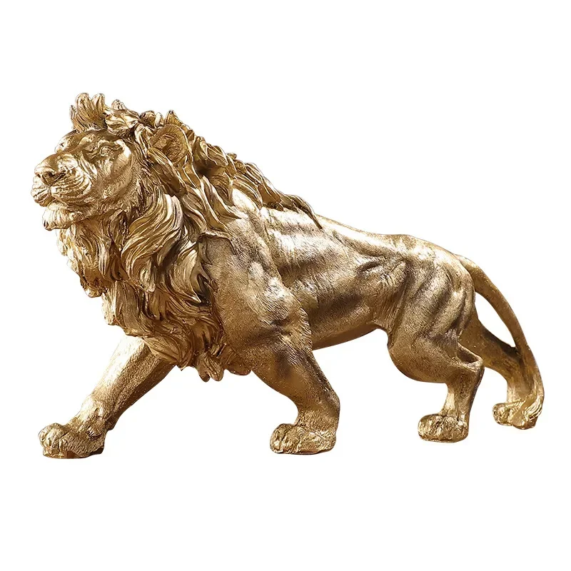 Golden Lion Statue, Resin Lion Decoration, Office Desktop Animal Sculpture, Living Room Decorative Accessory, Great Gift