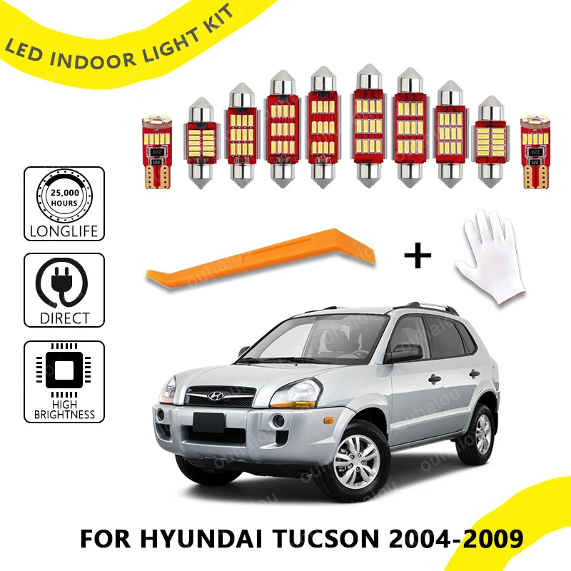 

12Pcs For Hyundai Tucson MK1 1 I JM 2004 2005 2006 2007 2008 2009 Plate Lamp Canbus LED Bulb Interior Indoor Light Kit