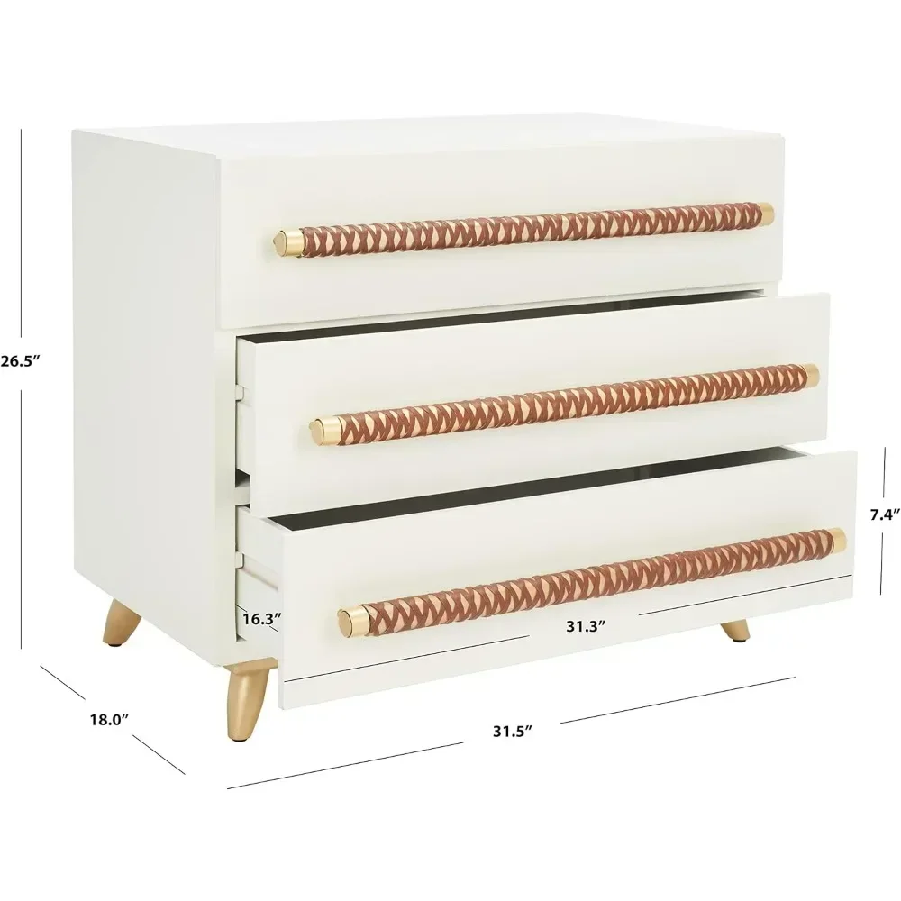 Home Collection Raquel White 3-Drawer Nightstand Dresser Chest