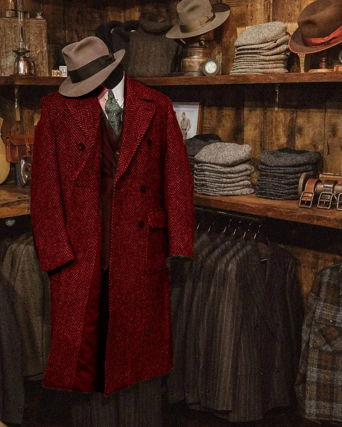 Abrigo de boda grueso rojo de Tweed de invierno para novio, trajes de lujo con doble botonadura para hombre, Chaqueta larga, chaqueta de negocios personalizada