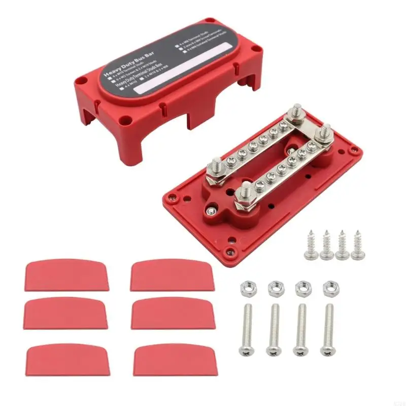 M76E Marine Battery Bus Bar Box 100A with 4 Main Terminal Posts, 12 Connection Screws and Side Cable Openings for Wiring