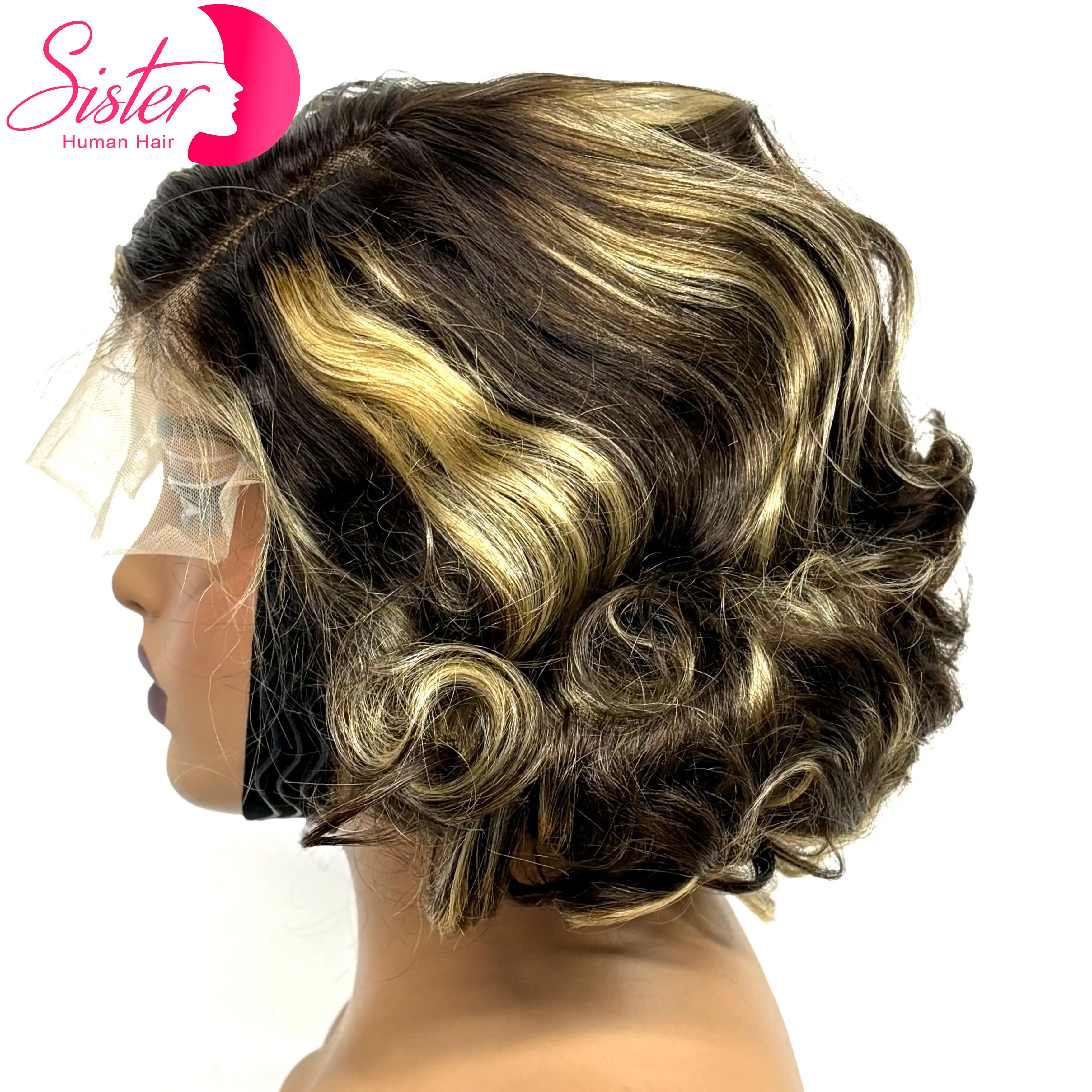 

5x5 Transparent Lace Closure Short P4/27 Highlight Loose Wave Human Hair Wigs 280% Colored Bouncy Curly Bob Wigs for Black Women