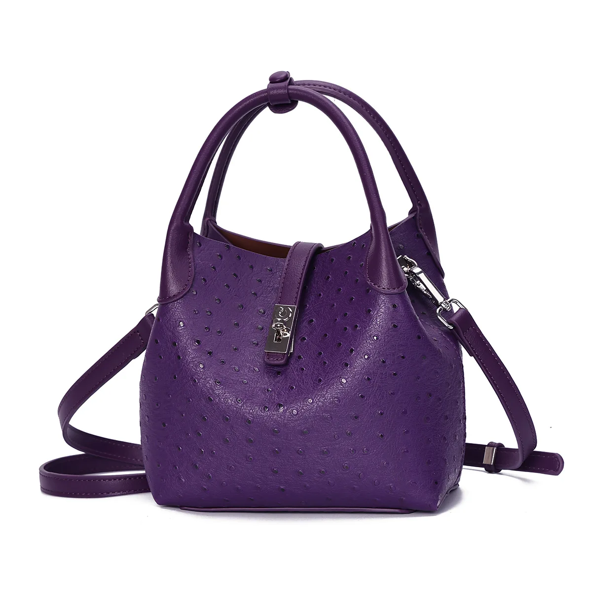 

2025 New Ostrich PU Leather Bucket Bags for Women Adjustable Long Strap Designer Crossbody Handbags Shoulder Purse 2pcs Set