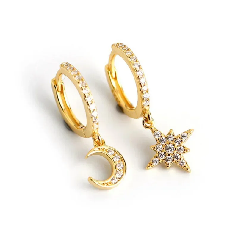 

Fashion ins Star-moon asymmetrical earrings temperament with light luxury niche personality earrings female
