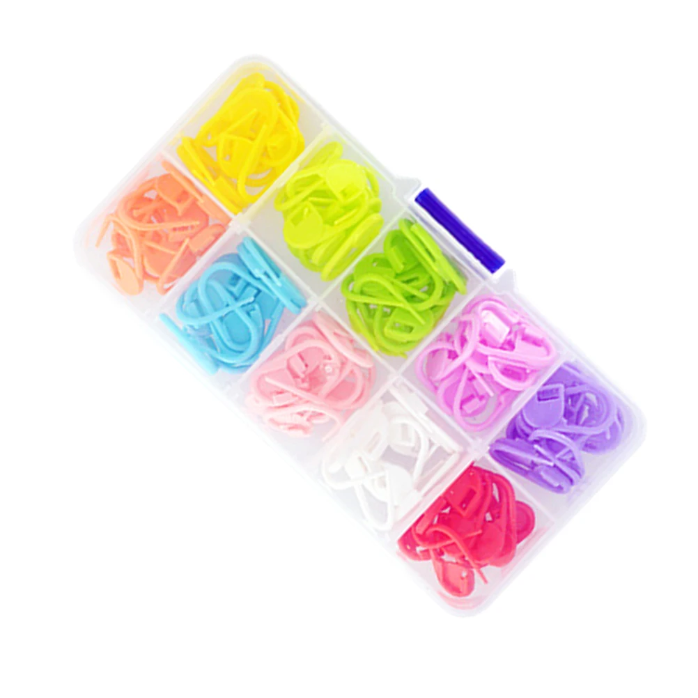 

1 Box Colorful Plastic Stitch Markers Locking Ring Clips Crochet Marker Pins Anti-Solution Knitting Auxiliary Tools Weaving