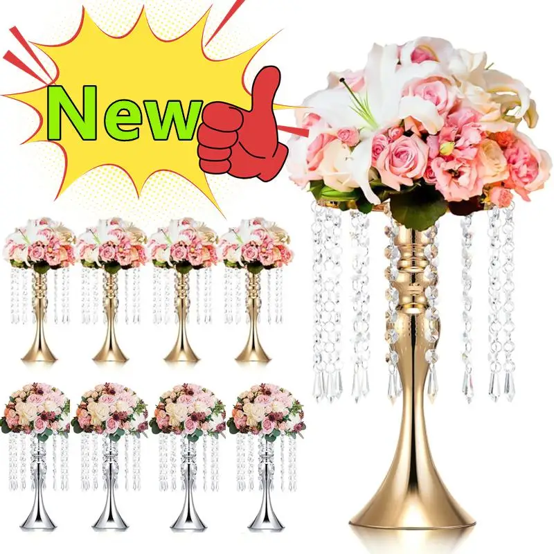 

2 Colors Crystal Flower Centerpiece Stand Metal Candle Holder Road Lead Flowers Candlestick Wedding Party Home Decor European