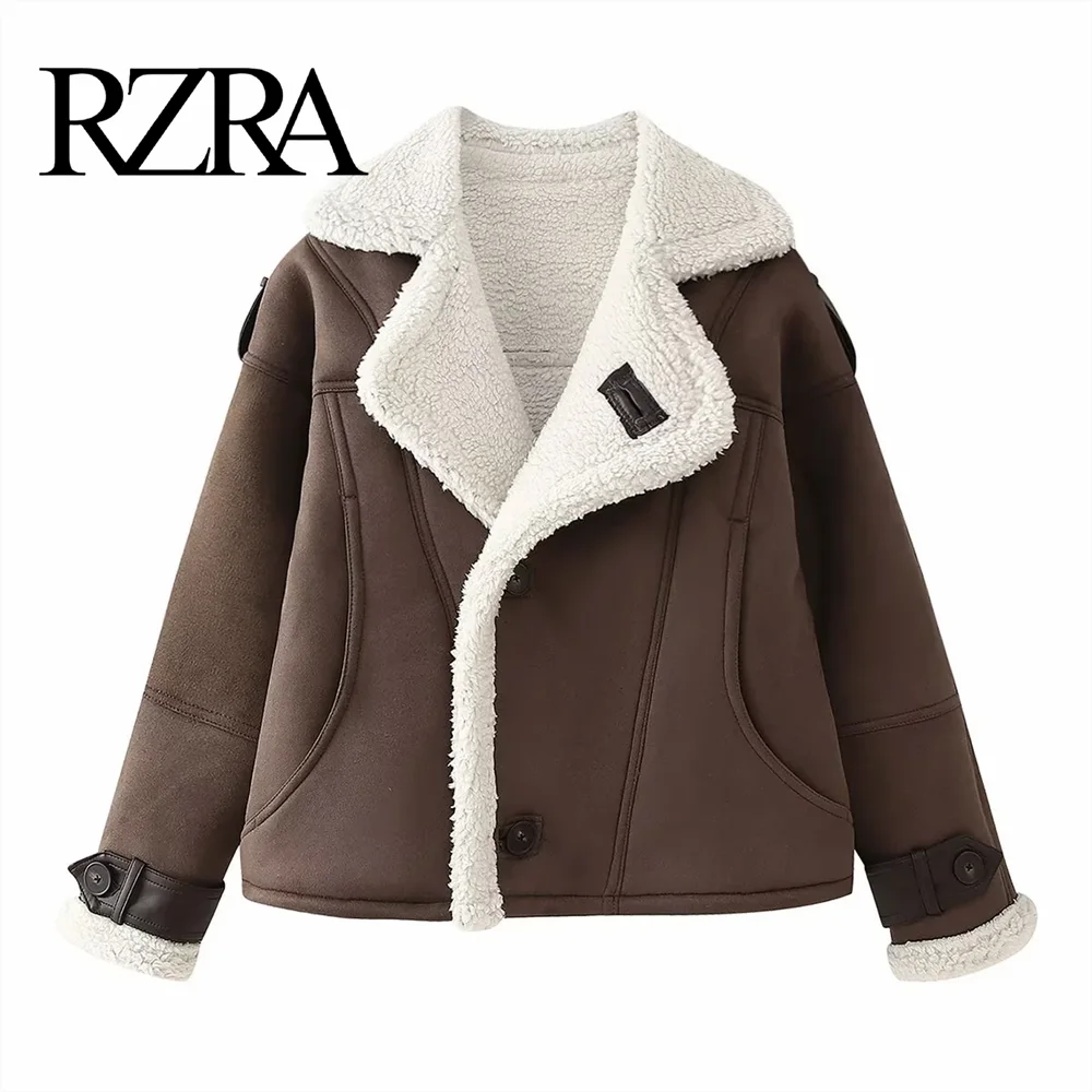 RZRA 2024  Winter Premium Big  Collar Suede  Fur Integrated  Lamb  Wool  Casual Versatile Warm Thick Coat