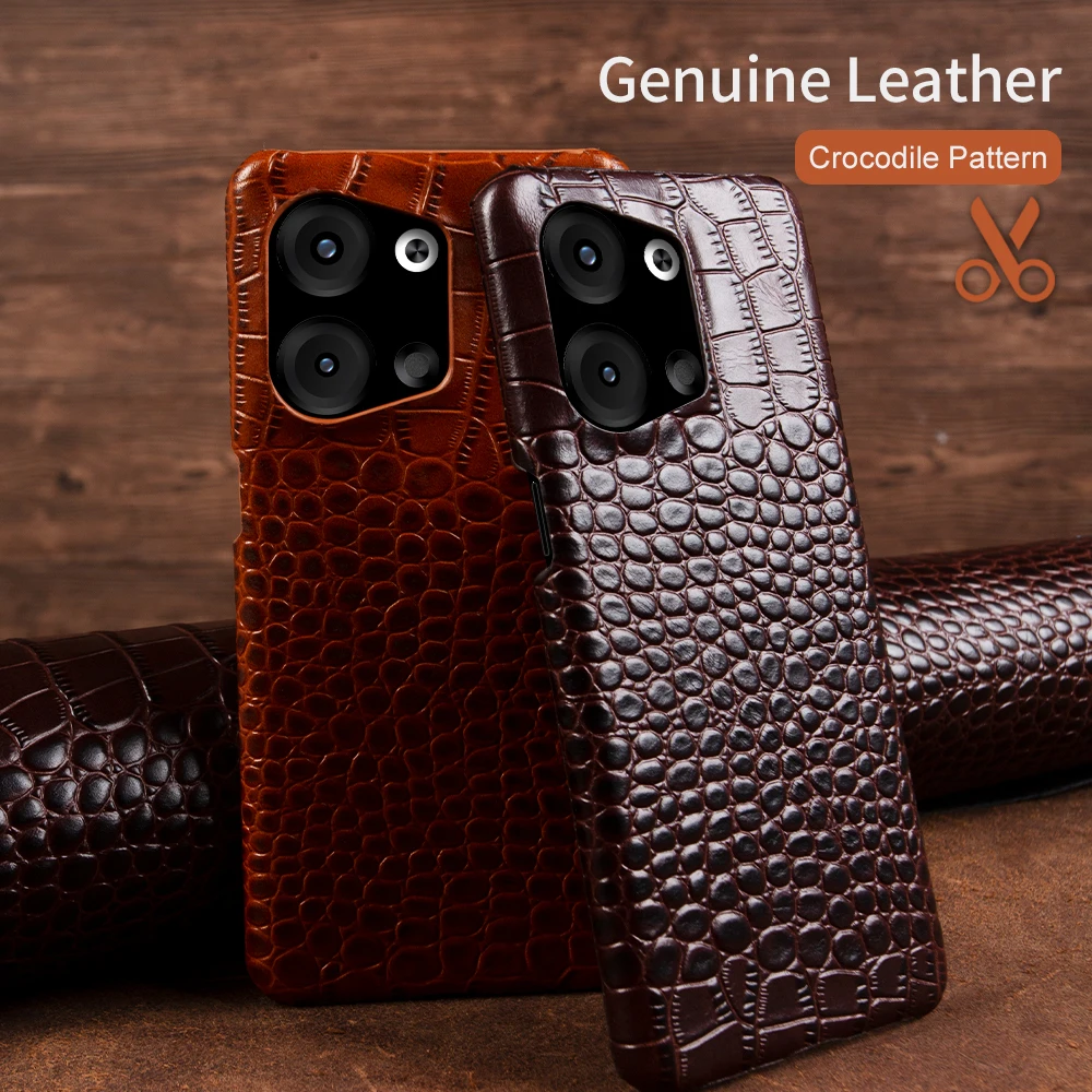 

Premium Genuine Leather Phone Case for OPPO RENO 9 Pro Reno8 Find X6 Pro X5 X3Pro Crocodile Pattern Back Cover Shell Coque Hood