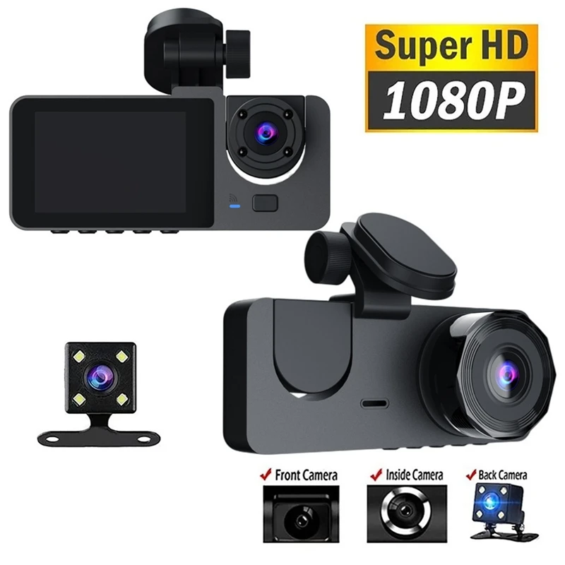 4PCS HD 1080P Dash Cam Front And Rear Inside Car Camera Kit 3 Lens Car Recorder Wireless Connected Car DVR